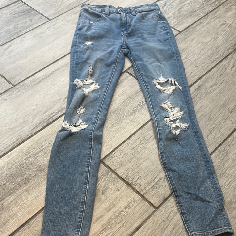 American Eagle Dream Jean Distressed Blue Jeans 00